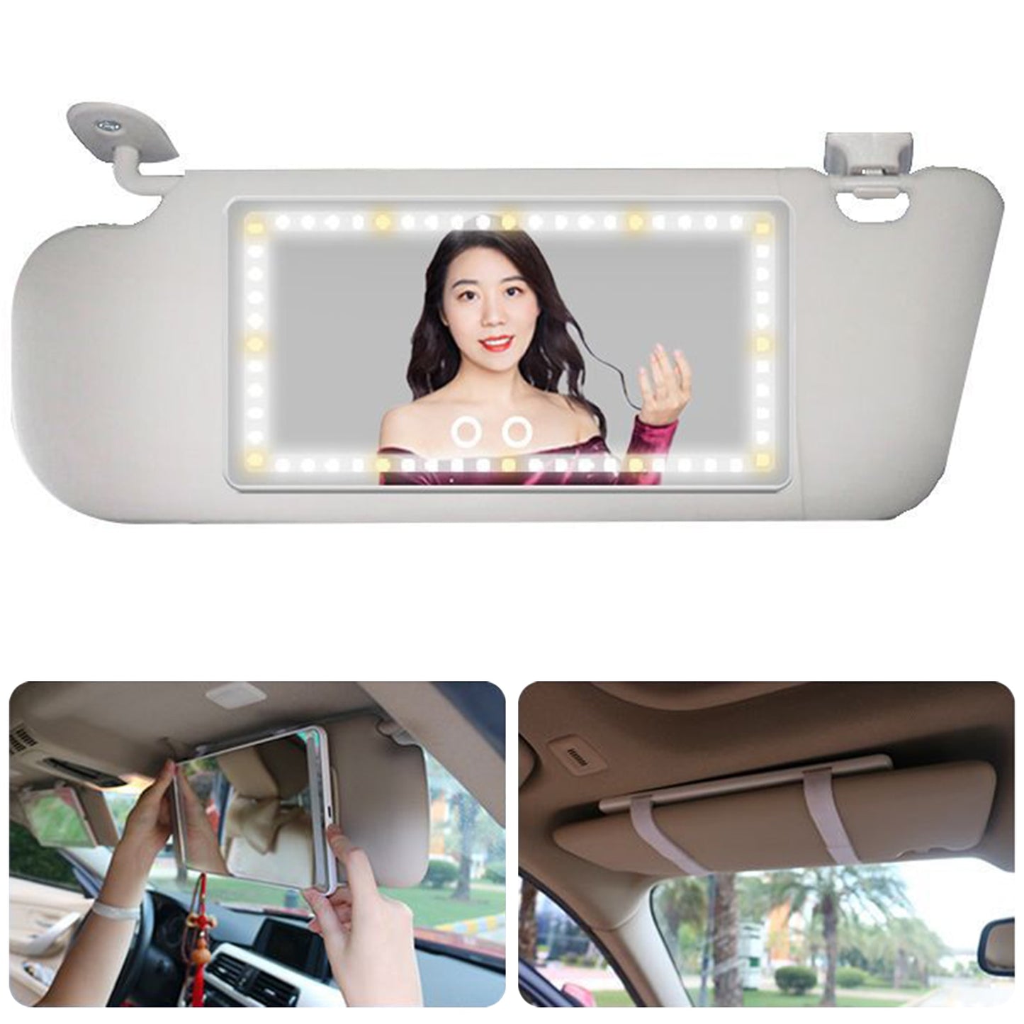 Miroir de courtoisie pour visière de voiture avec lumières